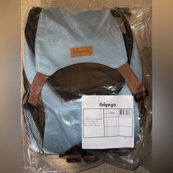 Ibiyaya New Denim Fun LightweightPet Backpack Cat & Dog Carrier, Denim, Small